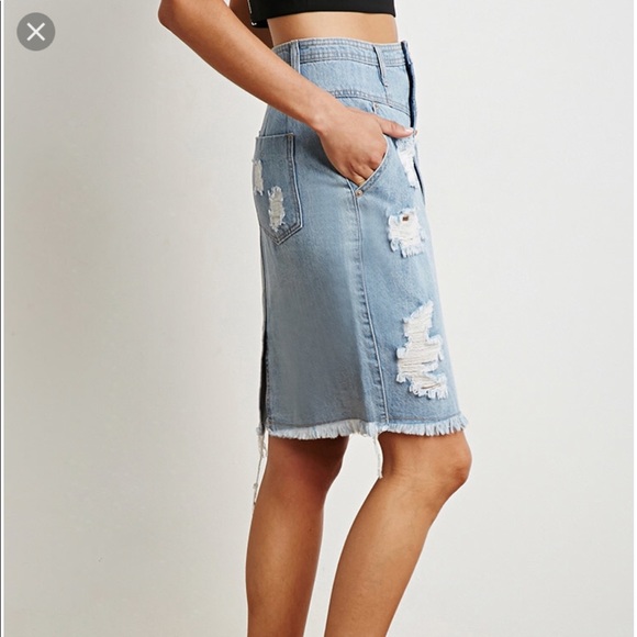 midi distressed denim skirt
